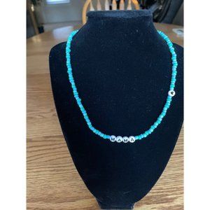 Mama 18 inches Blue Bead Necklace